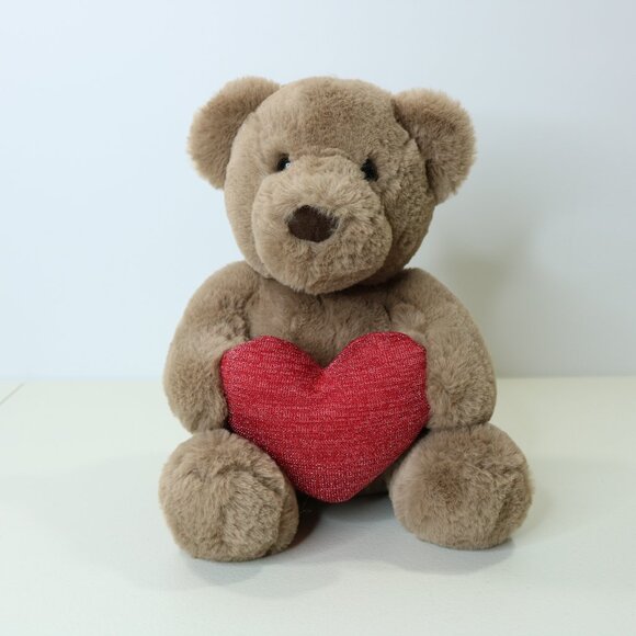 Aurora Brown Bear Holding Heart Soft Plush Stuffed Animal Toy Valentine - Picture 12 of 12